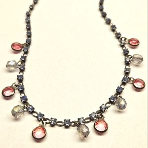Blue and Pink Rhinestone Necklace